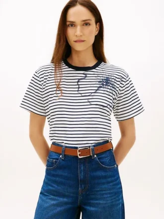 Abstract Floral Print Stripe T-Shirt