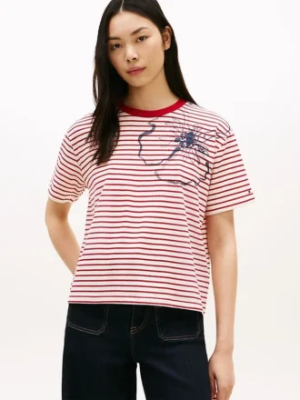 Abstract Floral Print Stripe T-Shirt