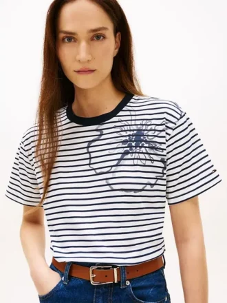 Abstract Floral Print Stripe T-Shirt
