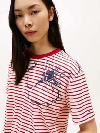Abstract Floral Print Stripe T-Shirt