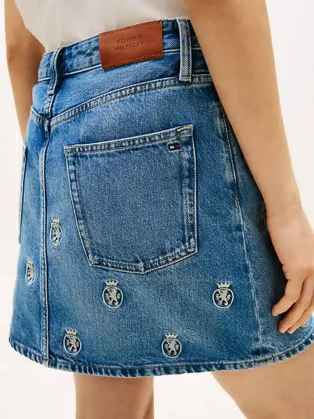 Allover Crest High-Rise Denim Mini Skirt Allover Crest High-Rise Denim Mini Skirt