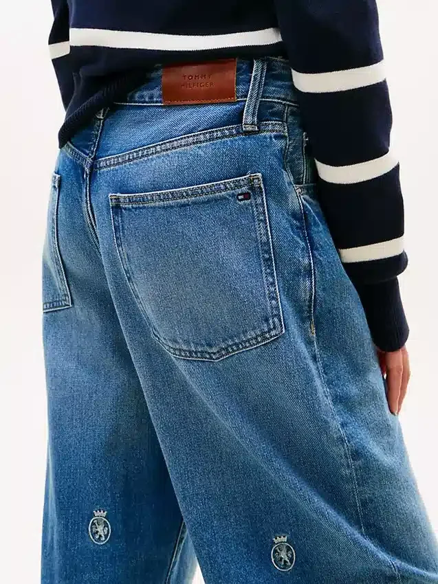 Allover Crest Mid-Rise Barrel Jean Allover Crest Mid-Rise Barrel Jean