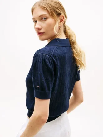 Allover Flag Logo Pointelle Sweater Polo