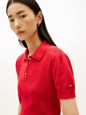 Allover Flag Logo Pointelle Sweater Polo
