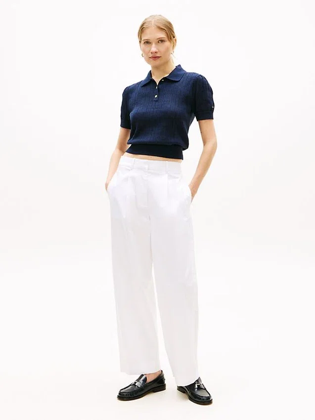 Allover Flag Logo Pointelle Sweater Polo Allover Flag Logo Pointelle Sweater Polo