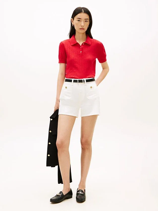 Allover Flag Logo Pointelle Sweater Polo Allover Flag Logo Pointelle Sweater Polo