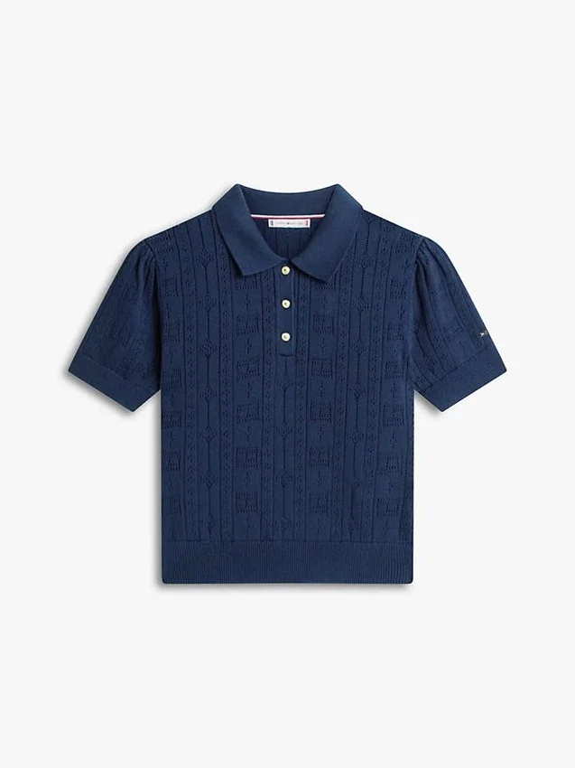 Allover Flag Logo Pointelle Sweater Polo Allover Flag Logo Pointelle Sweater Polo