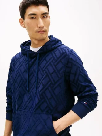 Allover Flag Logo Velour Jacquard Hoodie