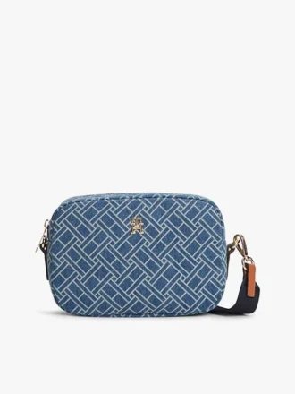 Allover Flag Print Denim Crossbody Bag