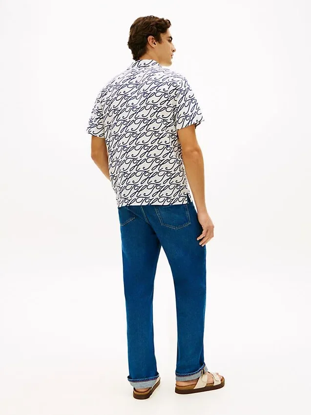 Allover Script Monogram Linen Camp Shirt Allover Script Monogram Linen Camp Shirt