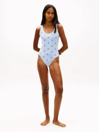 Allover Script Monogram Scoop Swimsuit