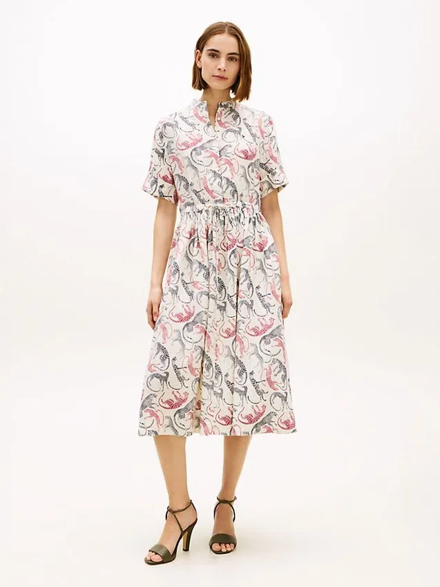 Animal Print Linen Midi Shirtdress Animal Print Linen Midi Shirtdress