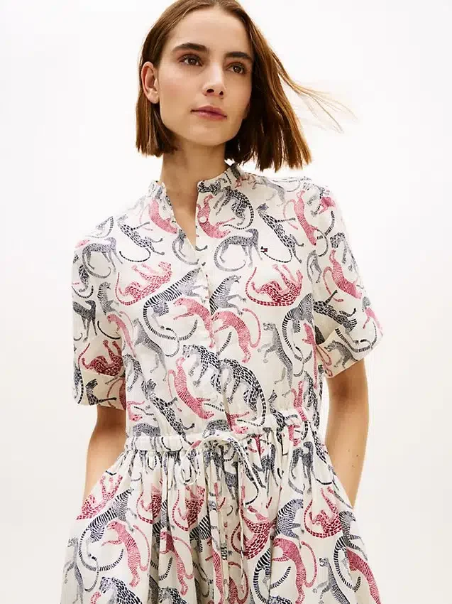 Animal Print Linen Midi Shirtdress Animal Print Linen Midi Shirtdress