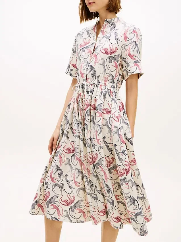 Animal Print Linen Midi Shirtdress Animal Print Linen Midi Shirtdress