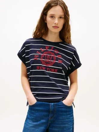 Arch Logo Striped Dolman Sleeve T-Shirt