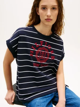 Arch Logo Striped Dolman Sleeve T-Shirt