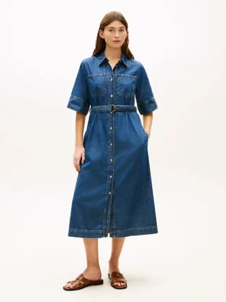 Belted Denim Midi Dress