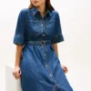Belted Denim Midi Dress