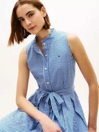 Belted Gingham Seersucker Midi Dress