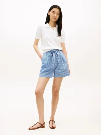 Belted Gingham Seersucker Short