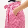 Belted Gingham Seersucker Tapered Pant