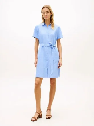 Belted Linen-Cotton Blend Shirtdress