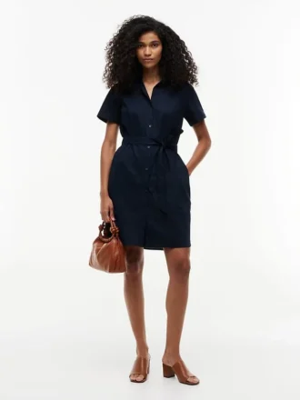 Belted Linen-Cotton Blend Shirtdress