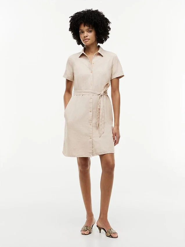 Belted Linen-Cotton Blend Shirtdress Belted Linen-Cotton Blend Shirtdress