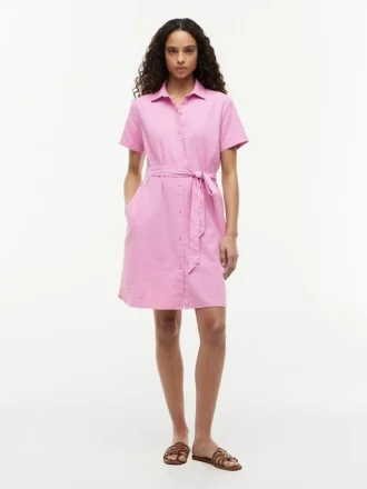 Belted Linen-Cotton Blend Shirtdress