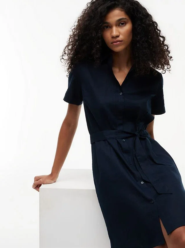 Belted Linen-Cotton Blend Shirtdress Belted Linen-Cotton Blend Shirtdress