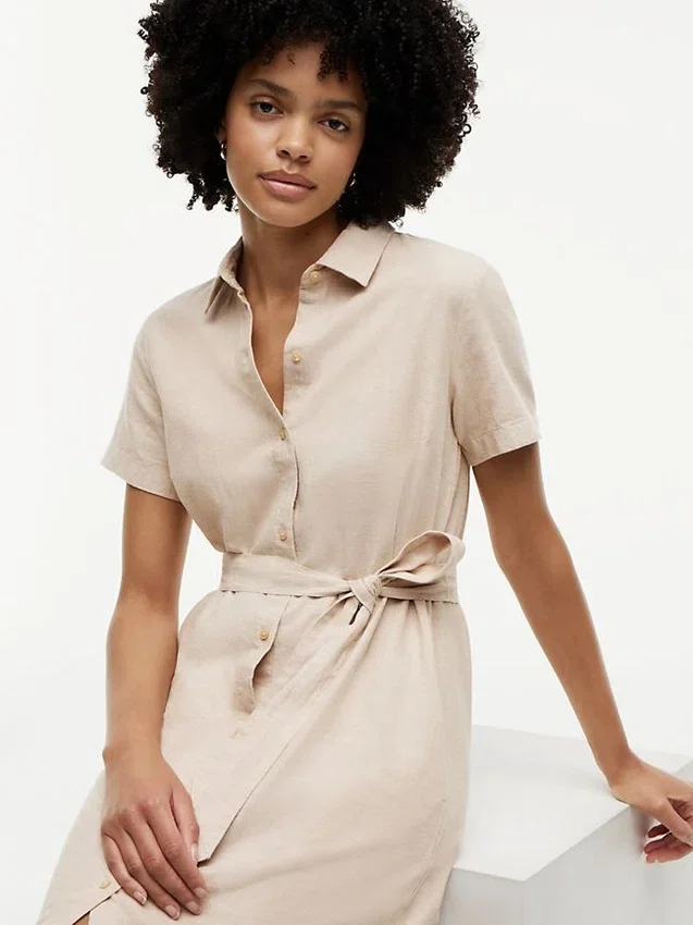 Belted Linen-Cotton Blend Shirtdress Belted Linen-Cotton Blend Shirtdress