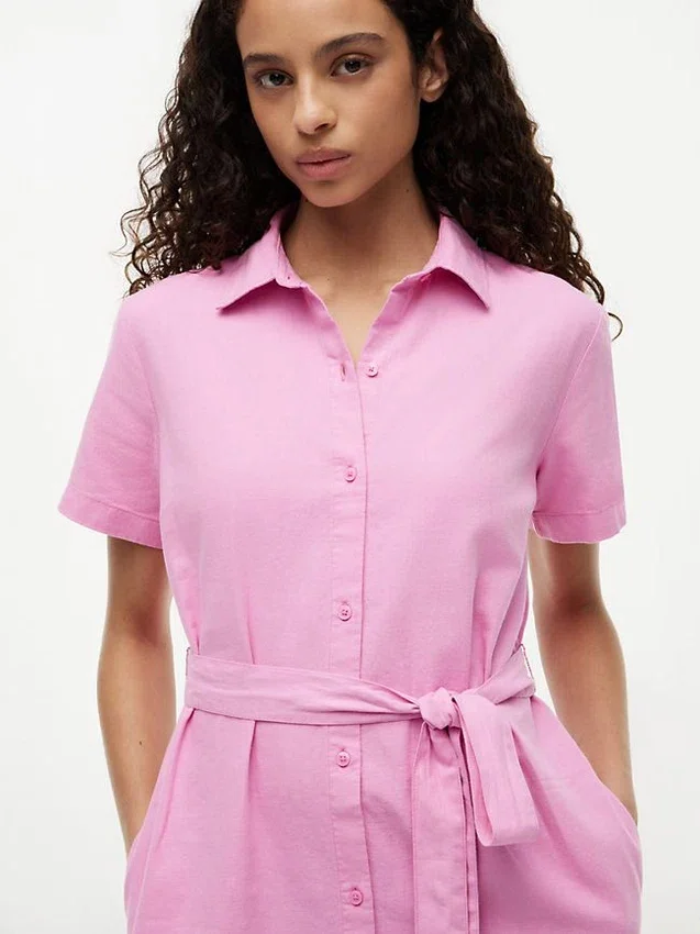 Belted Linen-Cotton Blend Shirtdress Belted Linen-Cotton Blend Shirtdress