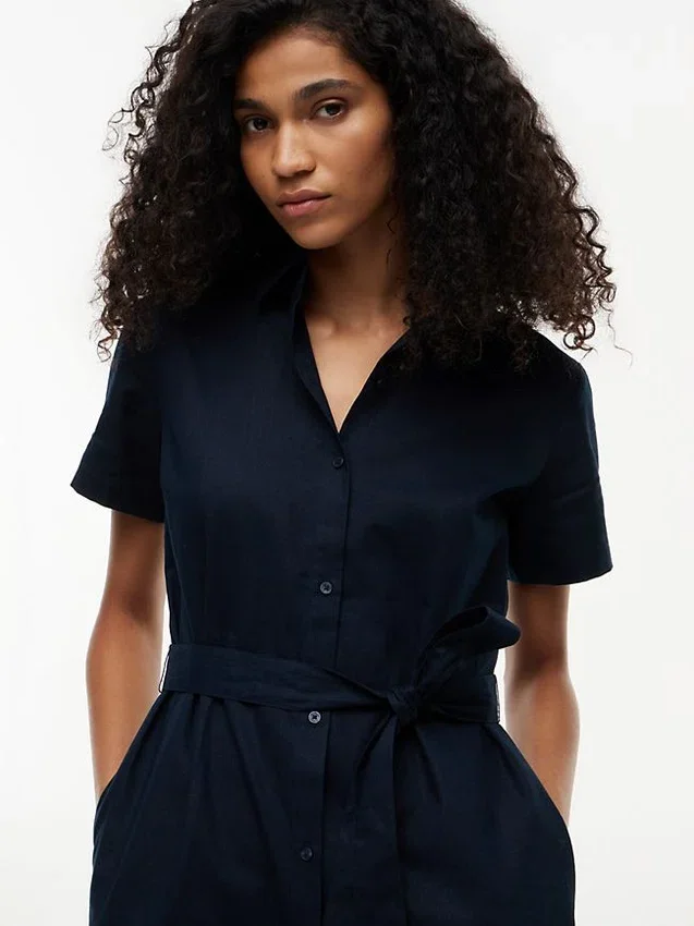 Belted Linen-Cotton Blend Shirtdress Belted Linen-Cotton Blend Shirtdress