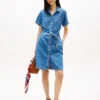 Belted Medium-Wash Denim Shirtdress
