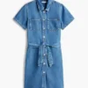 Belted Medium-Wash Denim Shirtdress