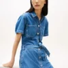 Belted Medium-Wash Denim Shirtdress