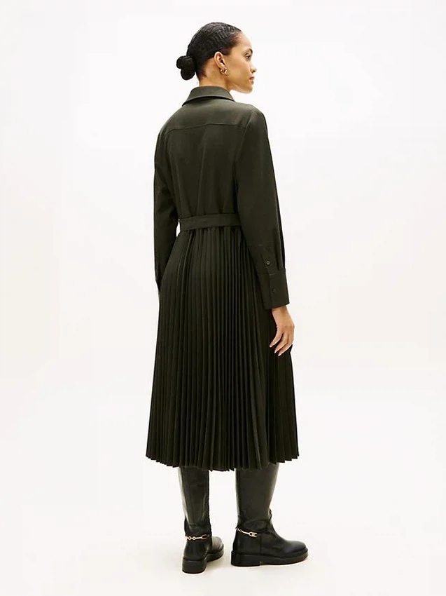 Belted Pleated Twill Shirtdress Belted Pleated Twill Shirtdress