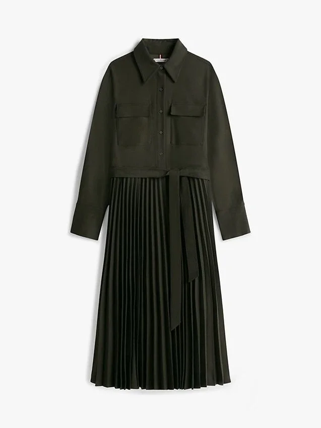 Belted Pleated Twill Shirtdress Belted Pleated Twill Shirtdress