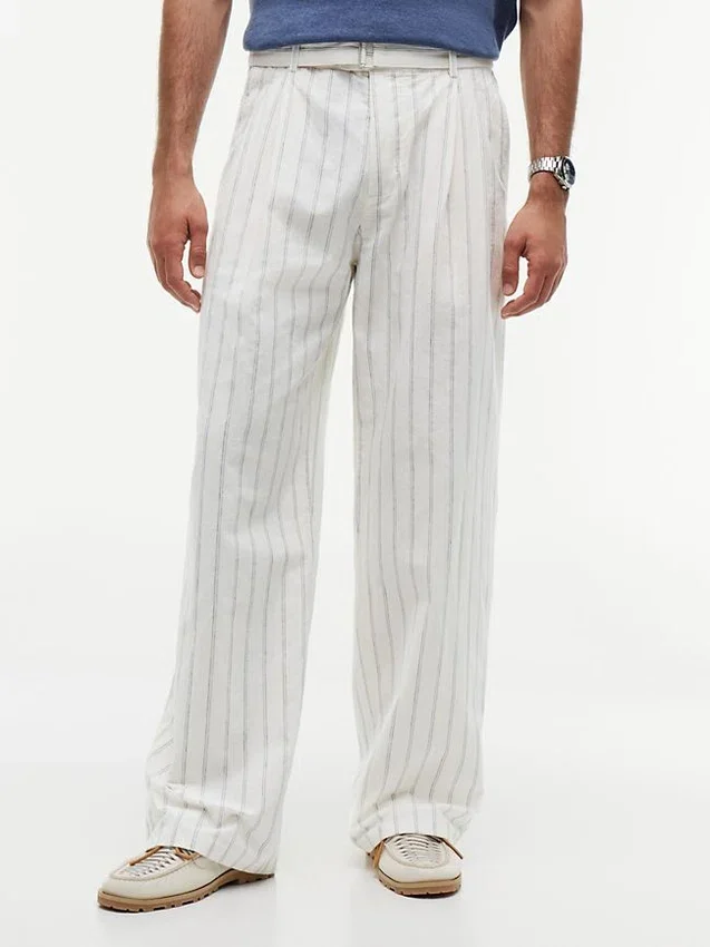 Belted Striped Cotton-Linen Blend Pant Belted Striped Cotton-Linen Blend Pant
