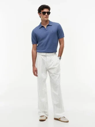 Belted Striped Cotton-Linen Blend Pant
