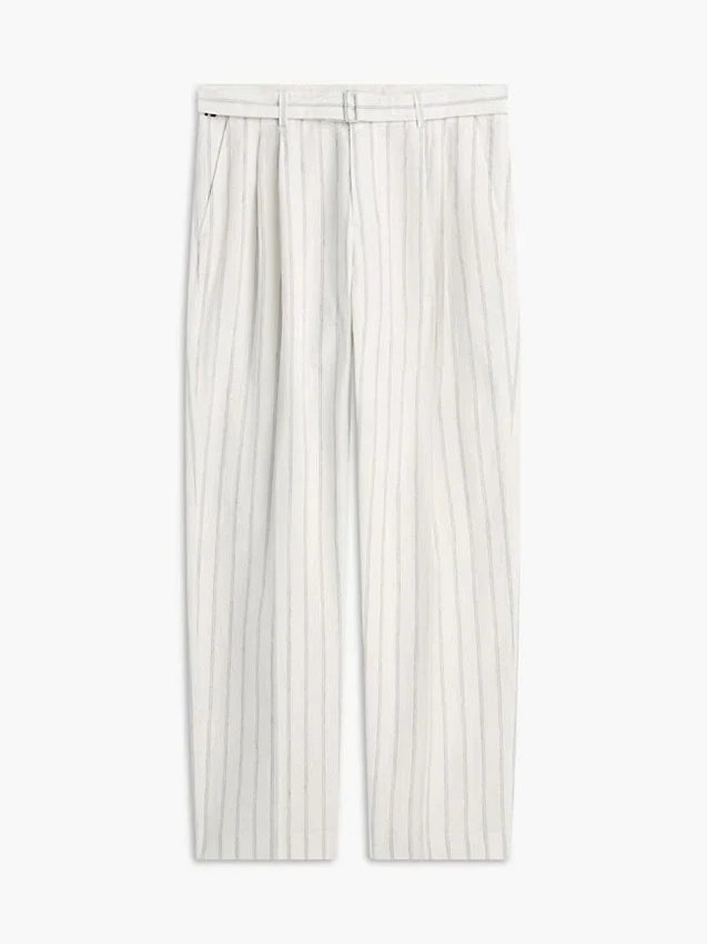 Belted Striped Cotton-Linen Blend Pant Belted Striped Cotton-Linen Blend Pant