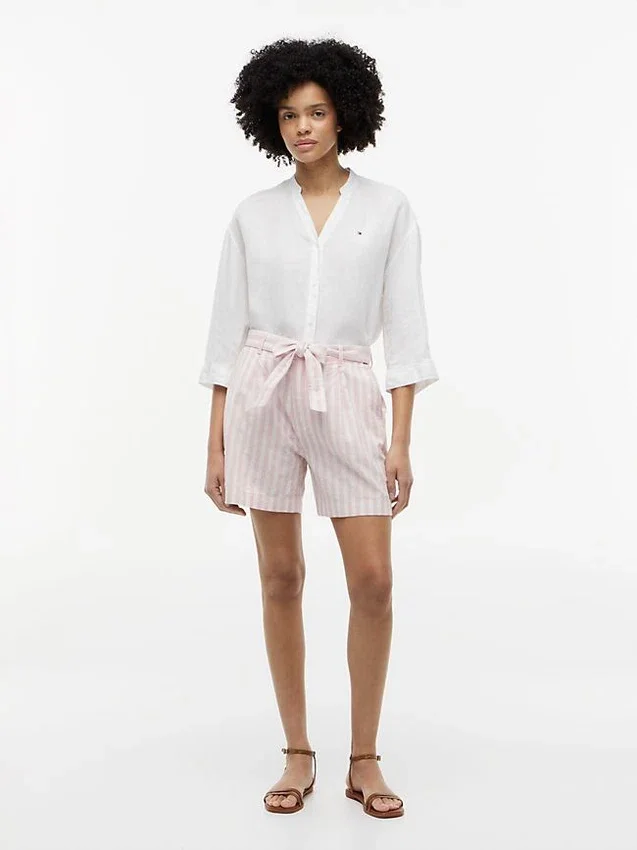 Belted Striped Linen-Blend Short Belted Striped Linen-Blend Short