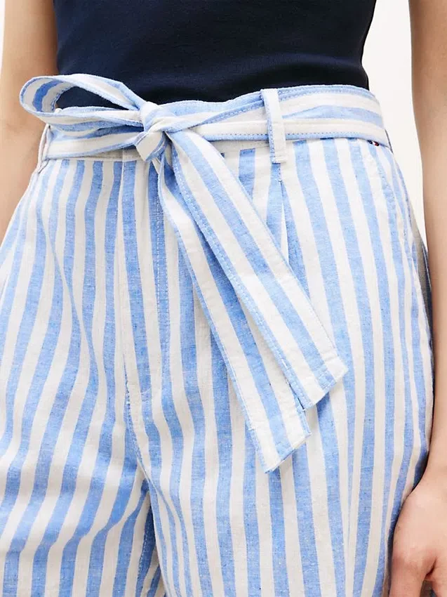 Belted Striped Linen-Blend Short Belted Striped Linen-Blend Short