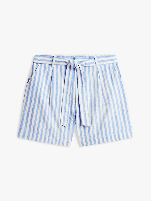 Belted Striped Linen-Blend Short Belted Striped Linen-Blend Short