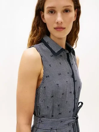 Belted TH Grid Print Crepe Shirtdress