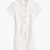 Belted White Denim Shirtdress
