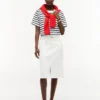 Belted White Denim Skirt