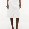 Belted White Denim Skirt