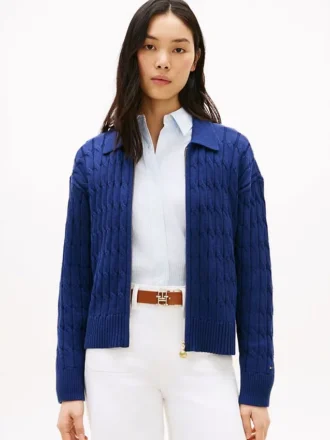 Boxy Fit Cable Knit Zip Cardigan