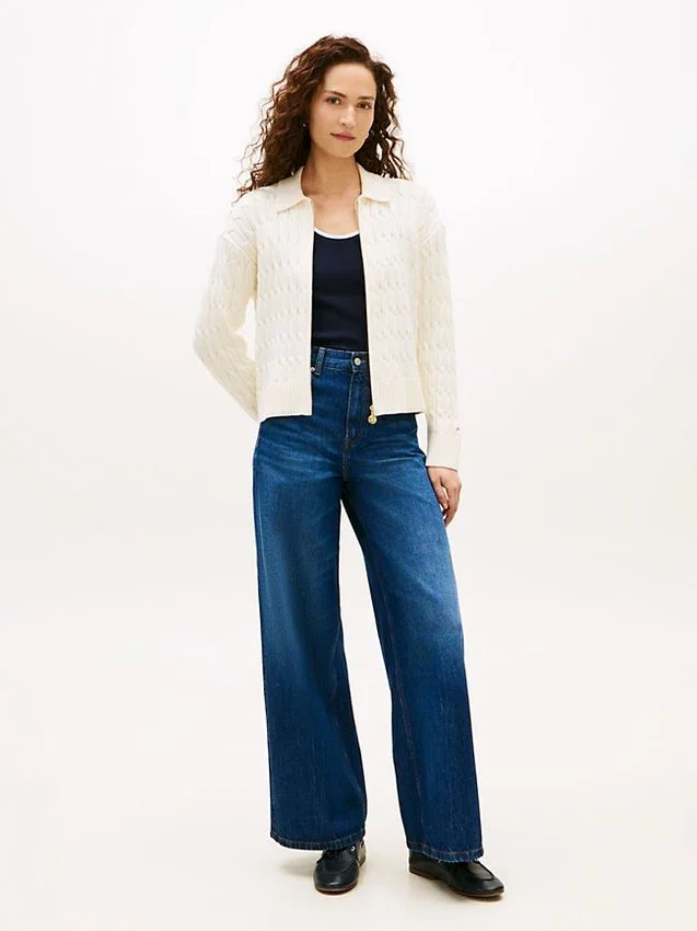 Boxy Fit Cable Knit Zip Cardigan Boxy Fit Cable Knit Zip Cardigan